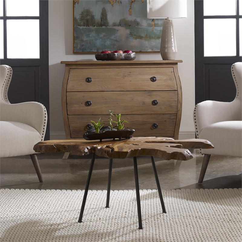 Uttermost Kravitz Teak Wood and Iron Accent Table in Light Honey and Aged Black