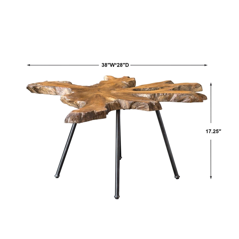 Uttermost Kravitz Teak Wood and Iron Accent Table in Light Honey and Aged Black