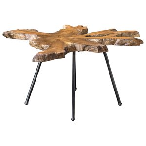 Uttermost Kravitz Teak Wood and Iron Accent Table in Light Honey and Aged Black