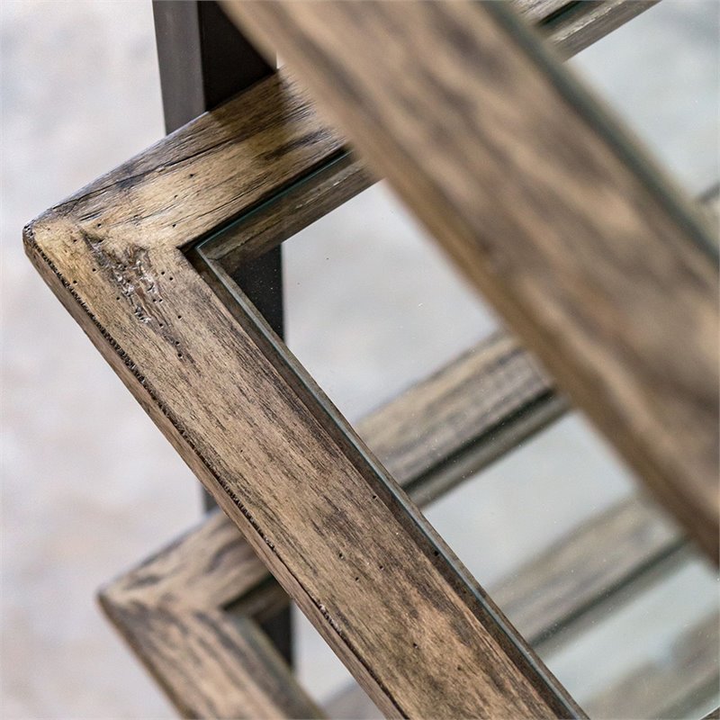 Uttermost Olwyn 6-Shelf Iron and Glass Bookcase in Driftwood and Aged Steel