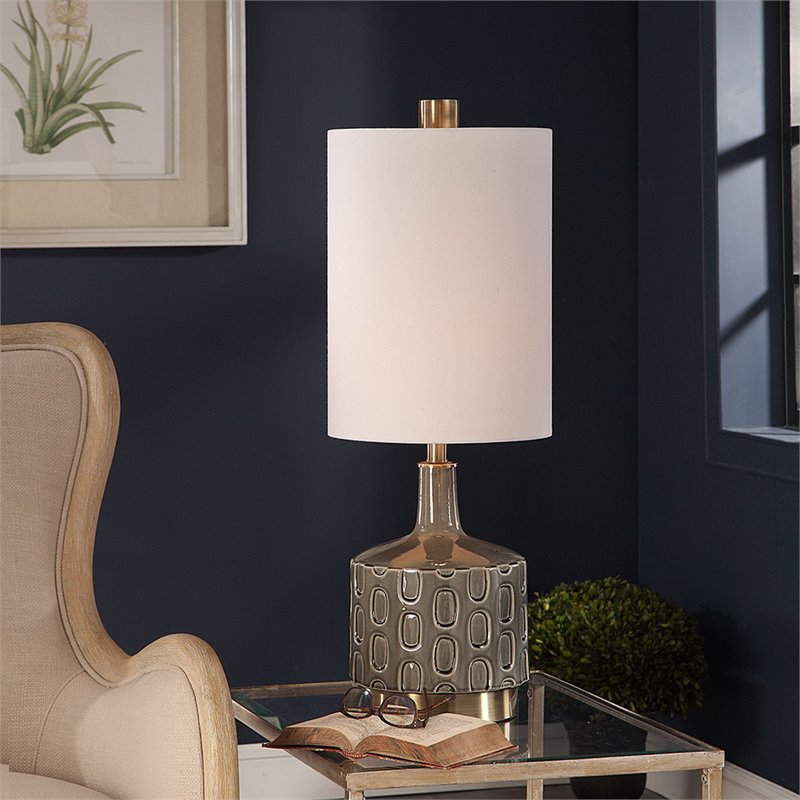 Uttermost Darrin Ceramic Metal and Fabric Table Lamp in White and Blue Gray