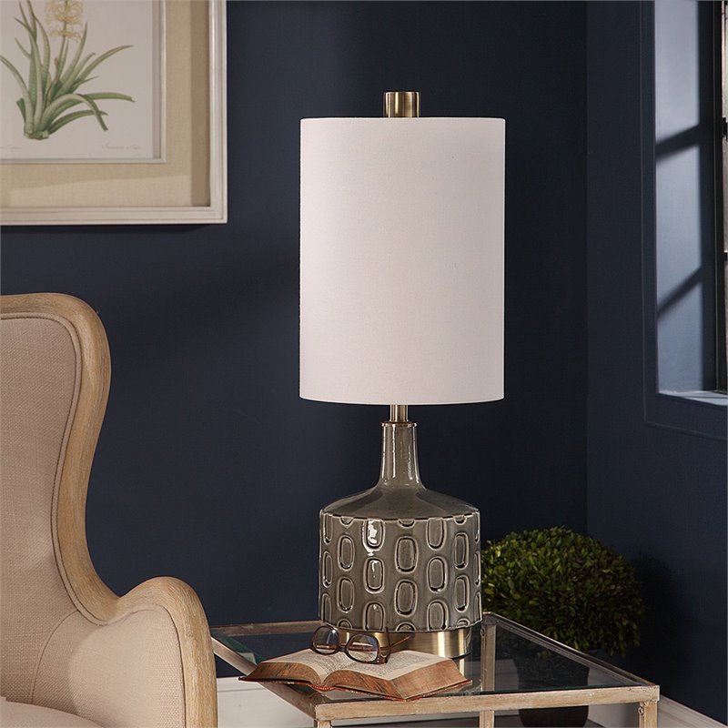 Uttermost Darrin Ceramic Metal and Fabric Table Lamp in White and Blue Gray