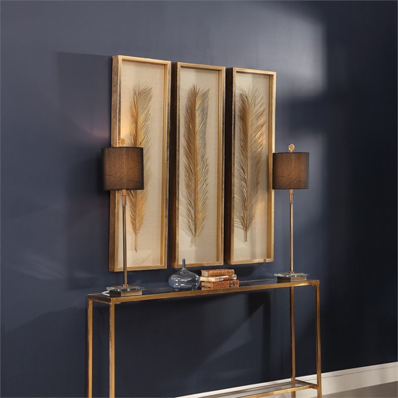 uttermost palma coastal mdf glass and linen shadow box in gold (set of 3)