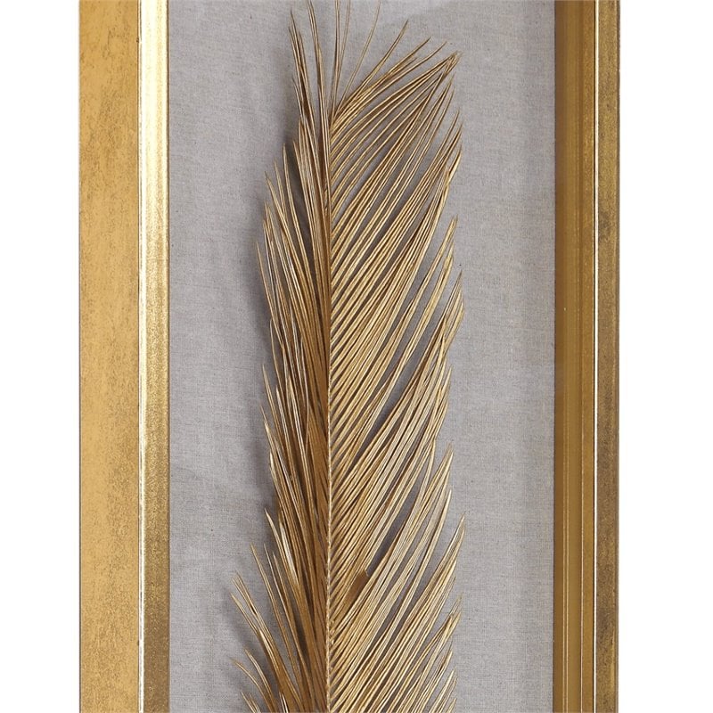 uttermost palma coastal mdf glass and linen shadow box in gold (set of 3)