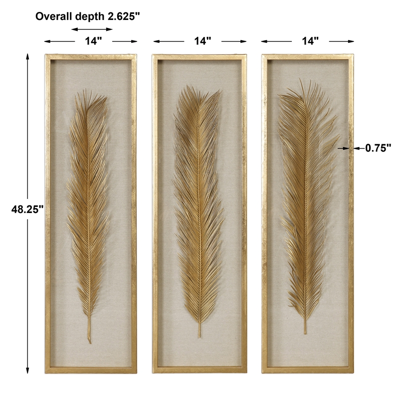 uttermost palma coastal mdf glass and linen shadow box in gold (set of 3)