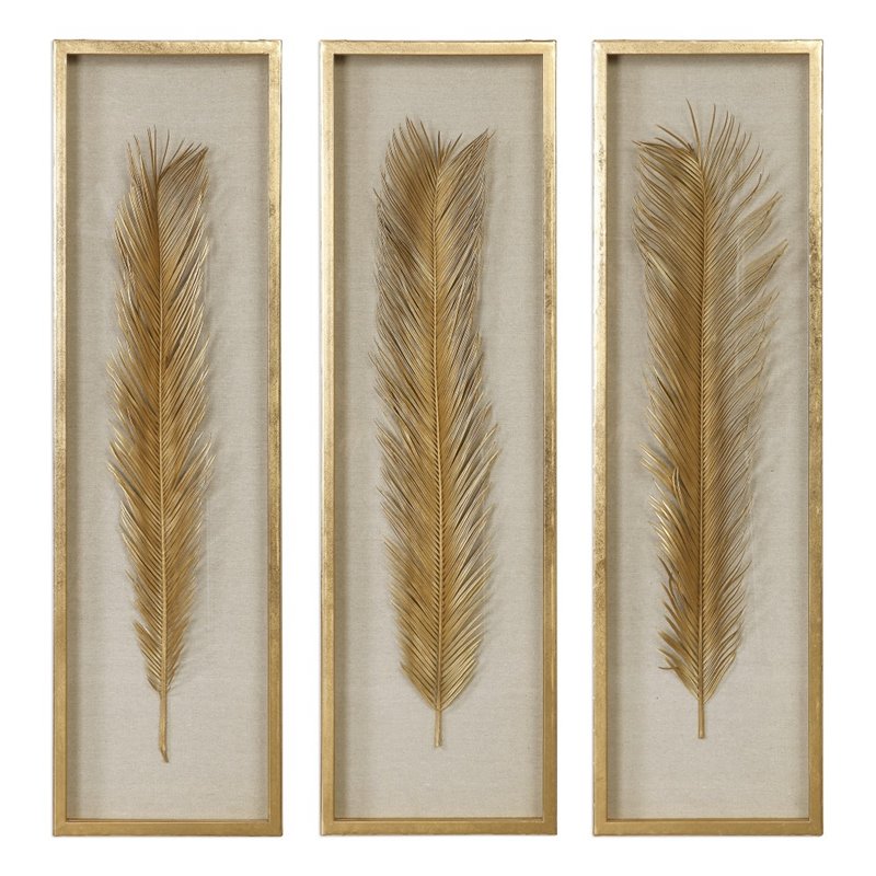 Uttermost Palma Coastal MDF Glass and Linen Shadow Box in Gold (Set of 3)