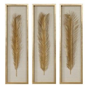 Uttermost Palma Coastal MDF Glass and Linen Shadow Box in Gold (Set of 3)