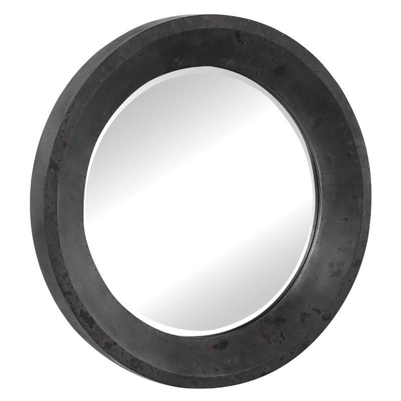 Uttermost Frazier Round Contemporary MDF and Glass Mirror in Dark Gray