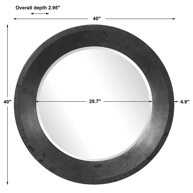 Uttermost Frazier Round Contemporary MDF and Glass Mirror in Dark Gray
