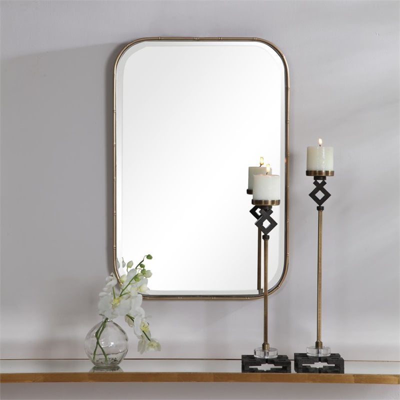Uttermost Malay Traditional Iron and Glass Vanity Mirror in Antique Gold