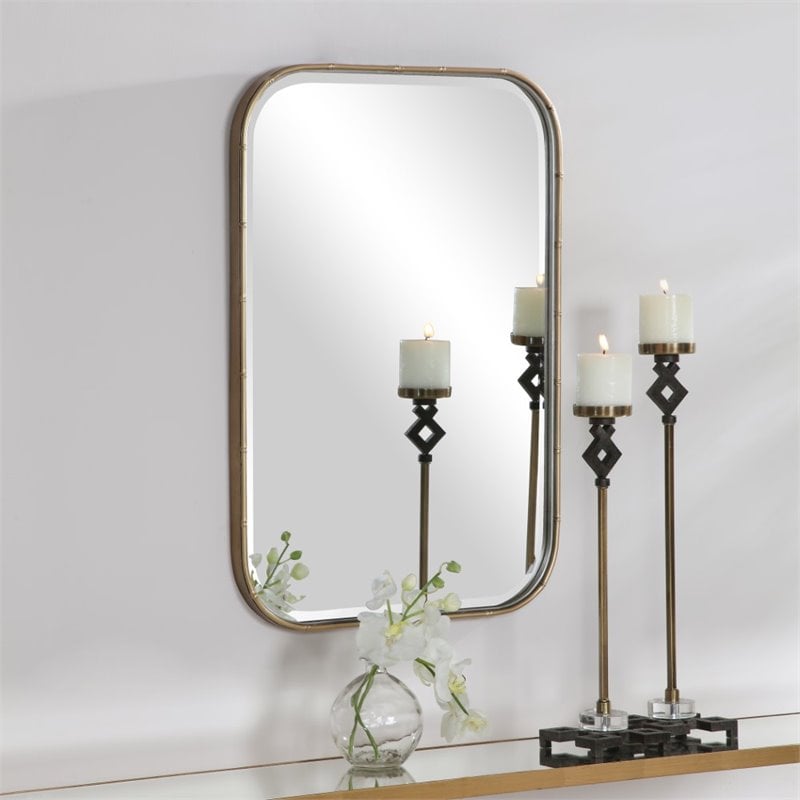 Uttermost Malay Traditional Iron and Glass Vanity Mirror in Antique Gold