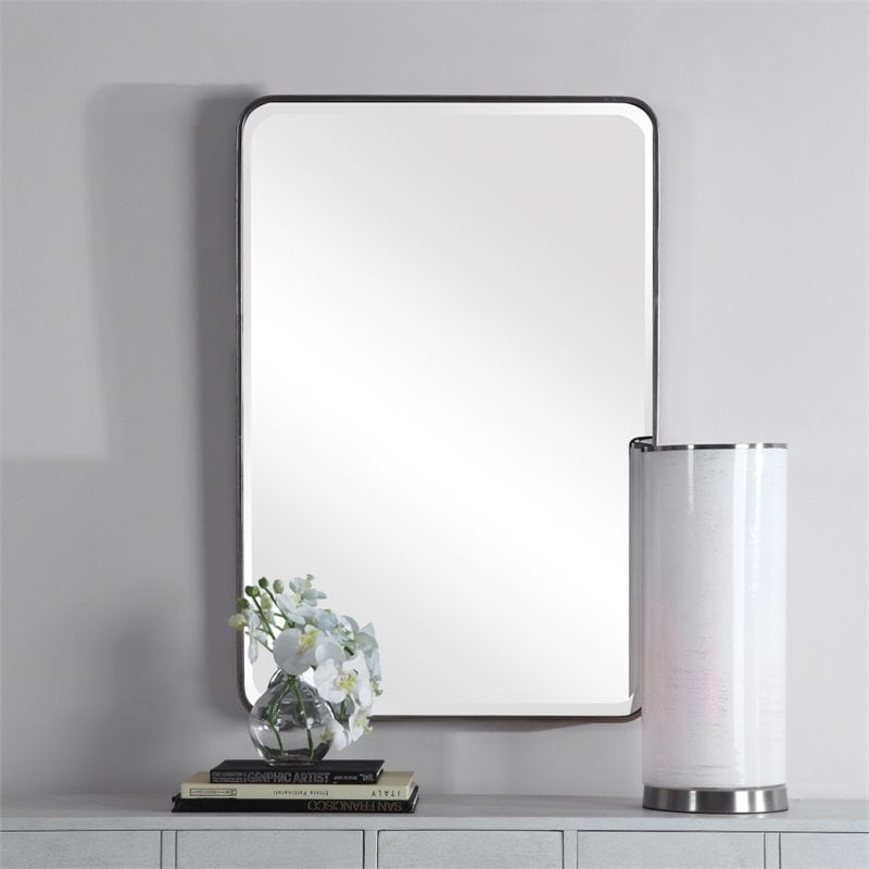 Uttermost Aramis Contemporary Iron and Glass Wall Mirror in Silver Leaf