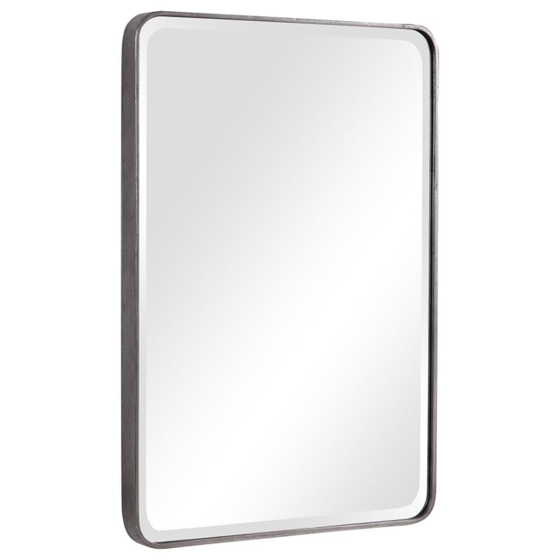 Uttermost Aramis Contemporary Iron and Glass Wall Mirror in Silver Leaf