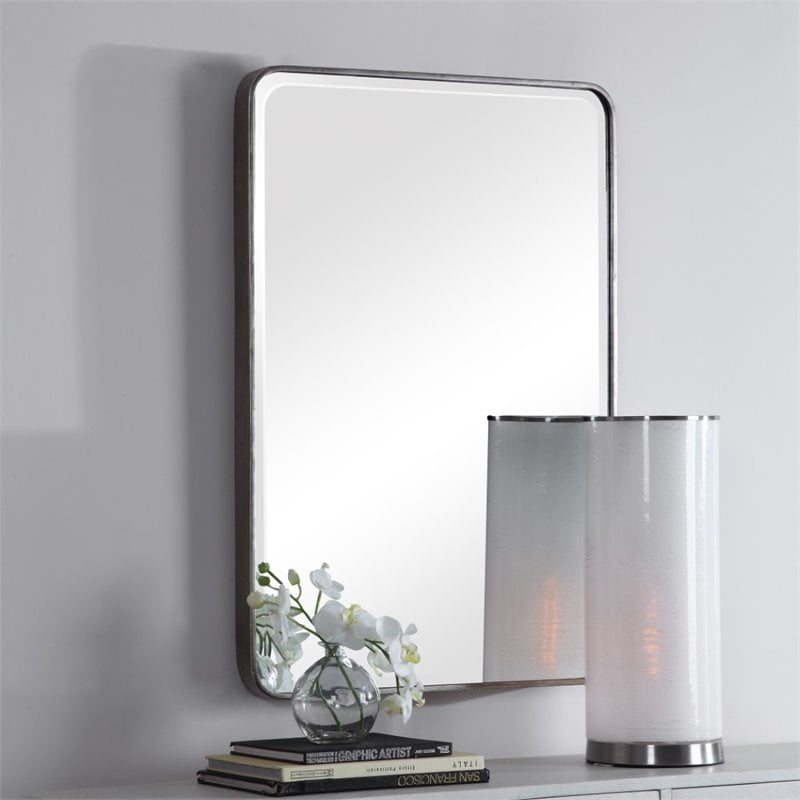 Uttermost Aramis Contemporary Iron and Glass Wall Mirror in Silver Leaf