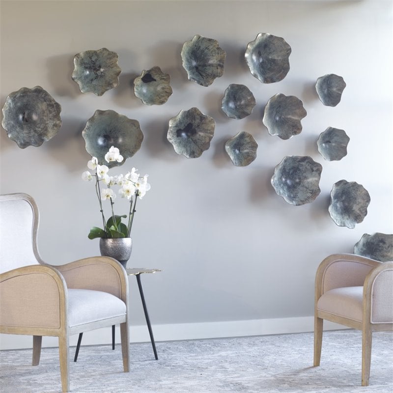 Uttermost Teo Coastal Tamarind Wood Wall Art in Soft Blue Green (Set of 3)