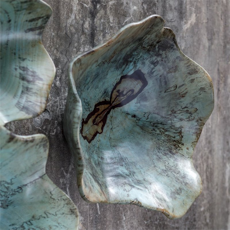 Uttermost Teo Coastal Tamarind Wood Wall Art in Soft Blue Green (Set of 3)