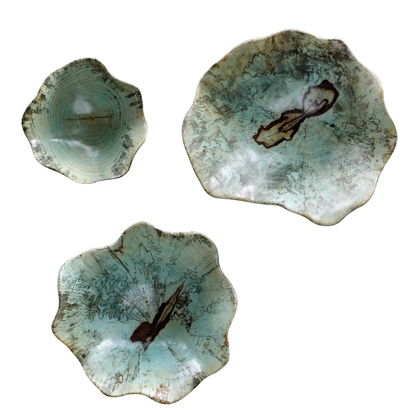 Uttermost Teo Coastal Tamarind Wood Wall Art in Soft Blue Green (Set of 3)