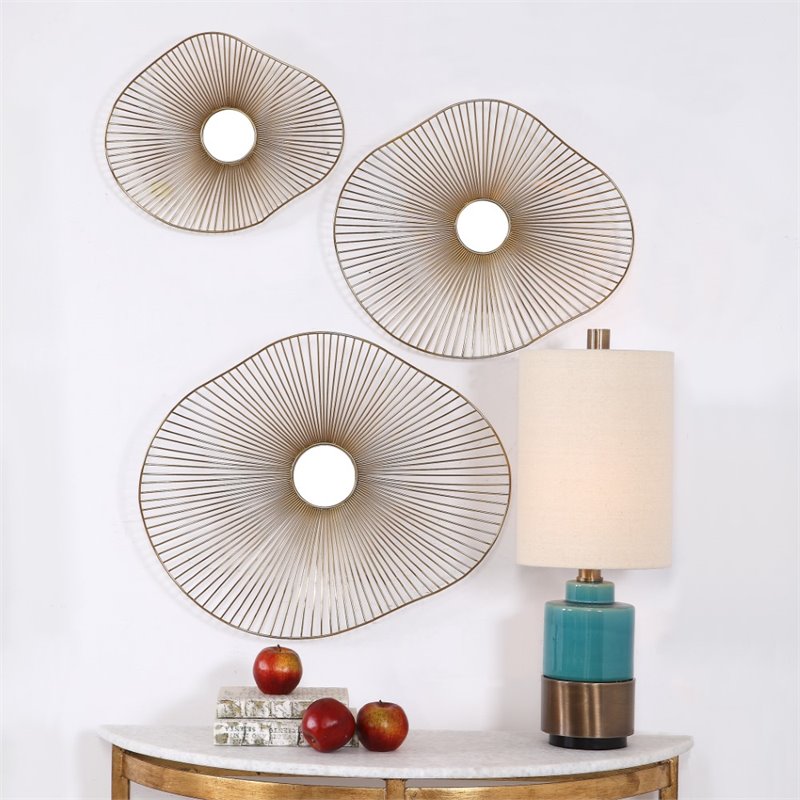 Uttermost Avarie Contemporary Metal and Glass Wall Art in Gold (Set of 3)