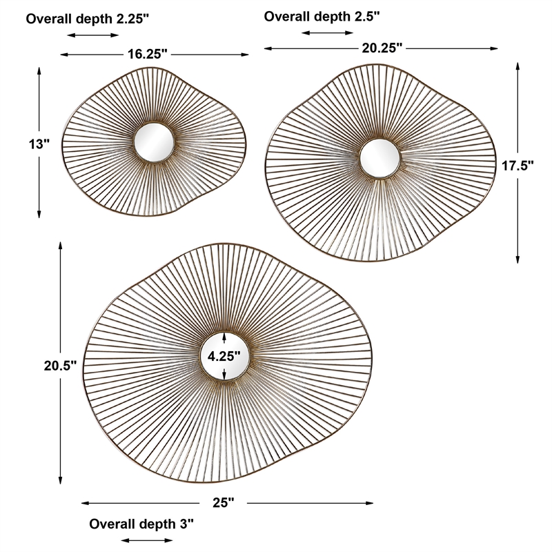 Uttermost Avarie Contemporary Metal and Glass Wall Art in Gold (Set of 3)