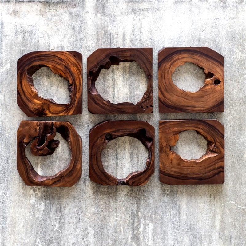 Uttermost Adlai Contemporary Wood Wall Art in Coffee Brown (Set of 6)