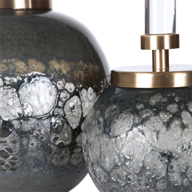 Uttermost Cessair Iron Glass and Crystal Art Bottles in Blue Gray (Set of 2)