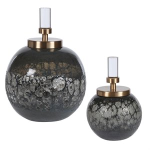 Uttermost Cessair Iron Glass and Crystal Art Bottles in Blue Gray (Set of 2)