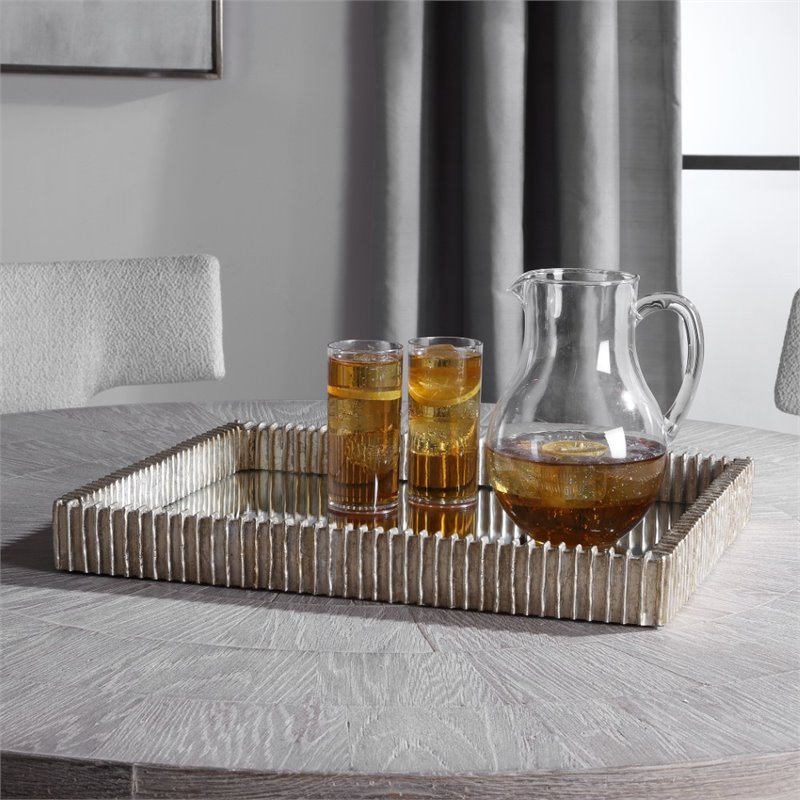 Uttermost Talmage Polyresin and MDF Wood Mirrored Tray in Silver Leaf