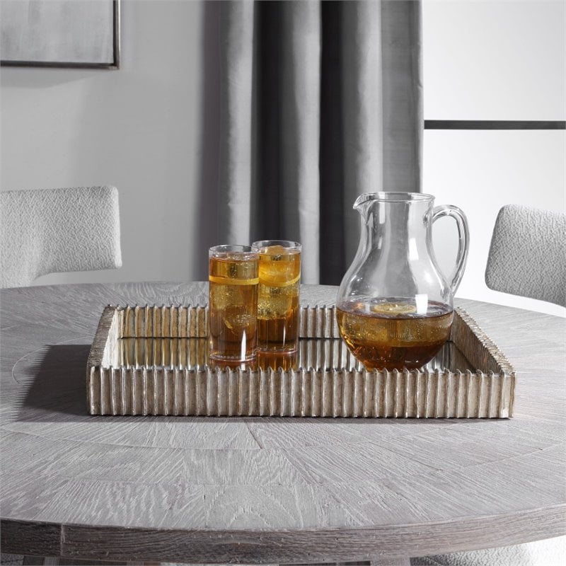 Uttermost Talmage Polyresin and MDF Wood Mirrored Tray in Silver Leaf