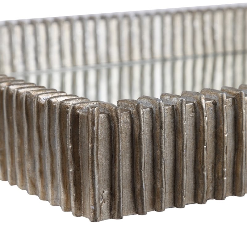 Uttermost Talmage Polyresin and MDF Wood Mirrored Tray in Silver Leaf