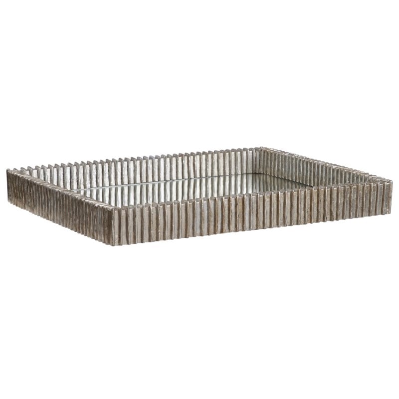 Uttermost Talmage Polyresin and MDF Wood Mirrored Tray in Silver Leaf