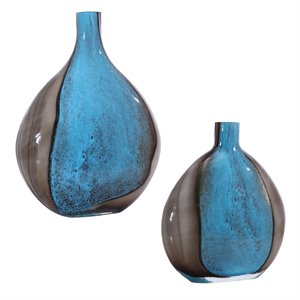 uttermost adrie art glass vase in cobalt and black (set of 2)