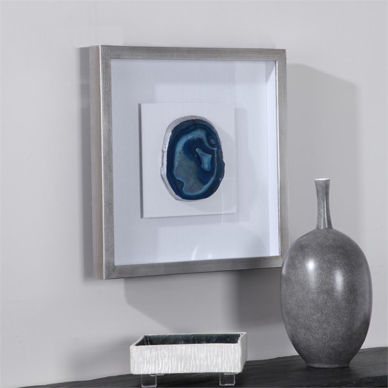 Uttermost Kalia Coastal Agate Stone Glass and Fabric Shadow Box in Blue