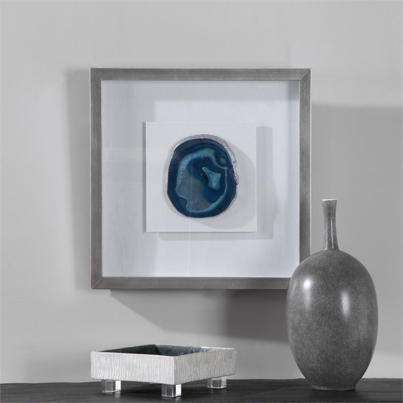 Uttermost Kalia Coastal Agate Stone Glass and Fabric Shadow Box in Blue