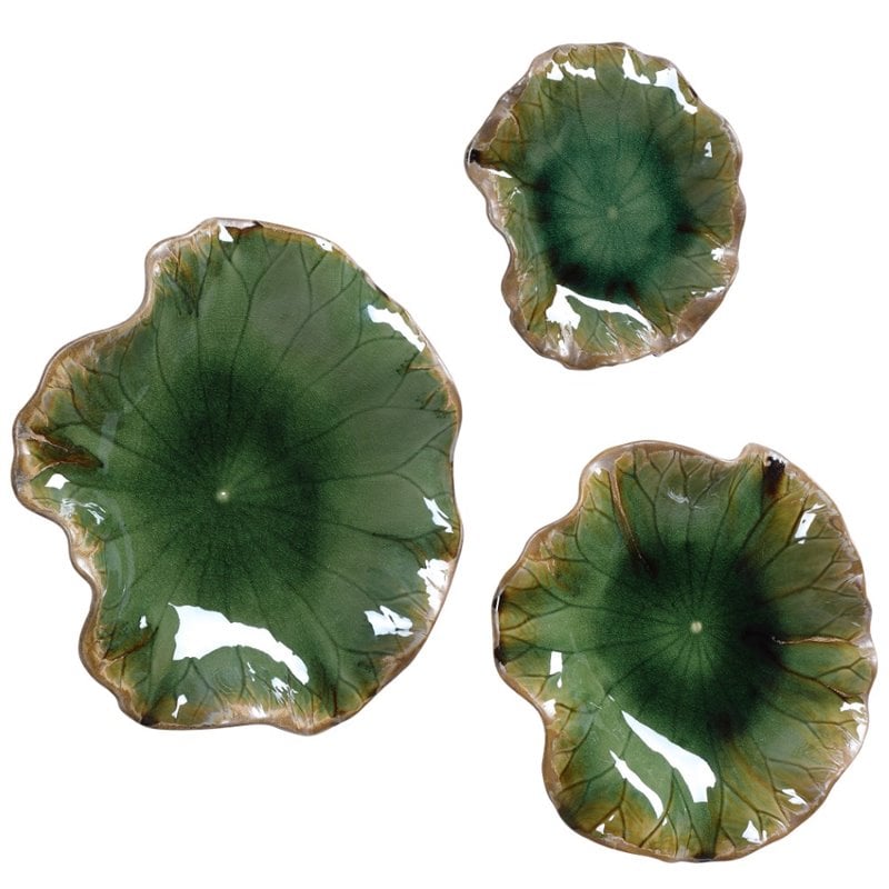 Uttermost Abella Transitional Ceramic Wall Decor in Forest Green (Set of 3)