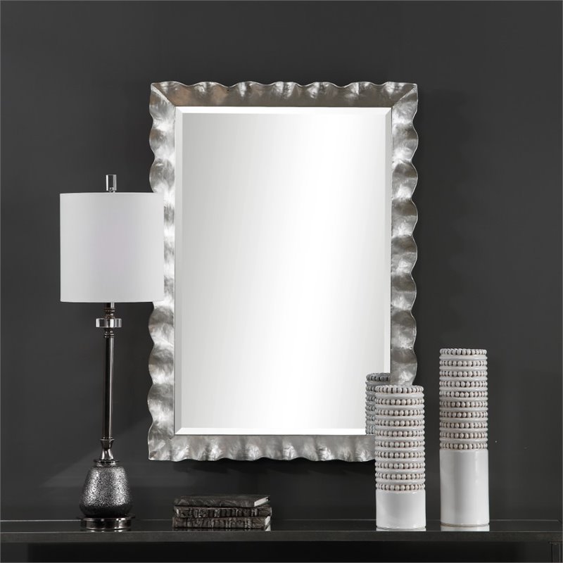 Uttermost Haya Iron Metal and MDF Wood Vanity Mirror in Silver Leaf