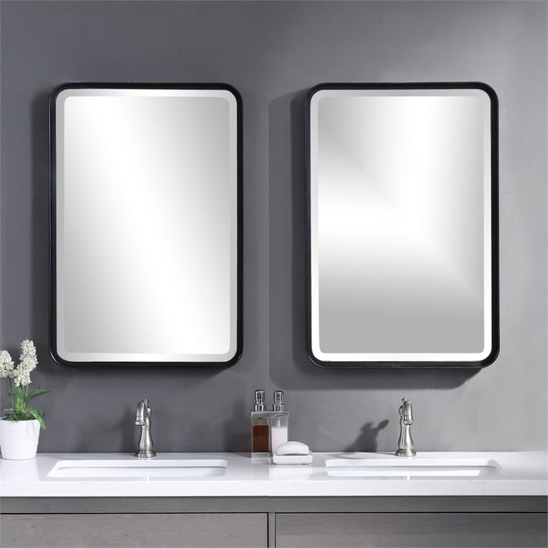 Uttermost Croften Iron and MDF Wood Vanity Mirror in Matte Black