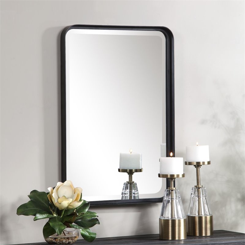 Uttermost Croften Iron and MDF Wood Vanity Mirror in Matte Black