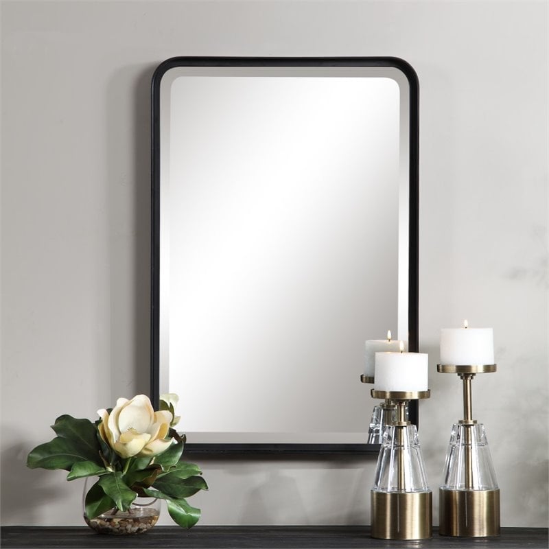 Uttermost Croften Iron and MDF Wood Vanity Mirror in Matte Black