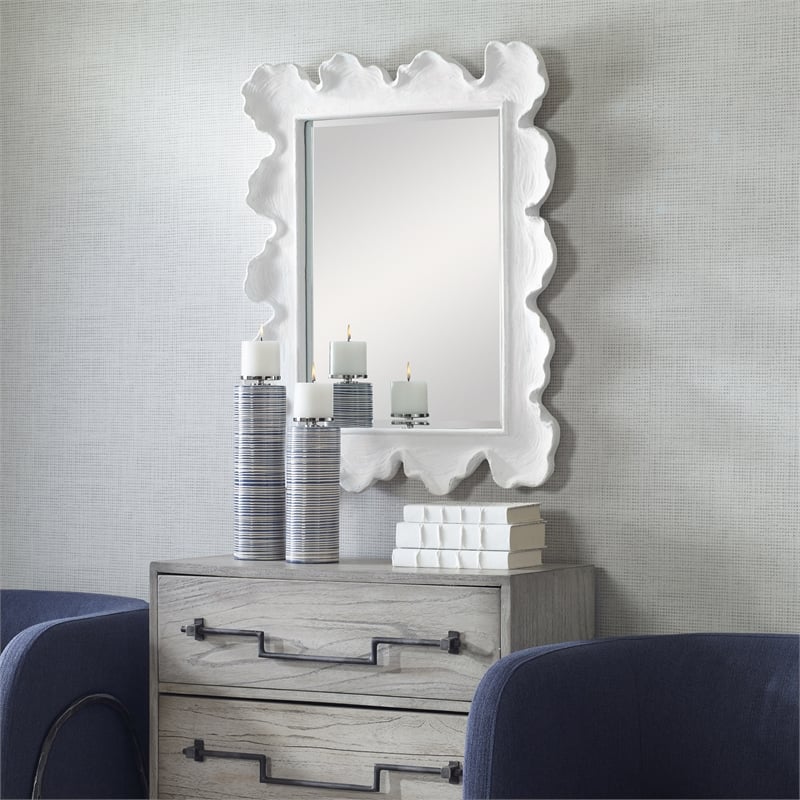 Uttermost Sea Coral Coastal Glass and Resin Mirror in Matte White