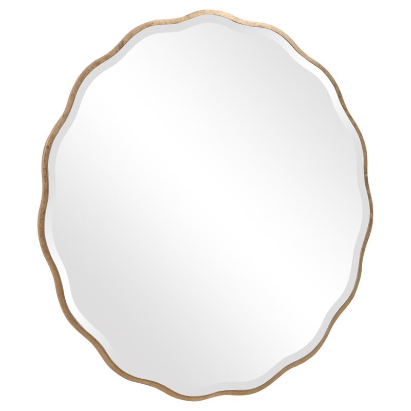 Uttermost Aneta Round MDF Wood and Glass Mirror in Aged Gold