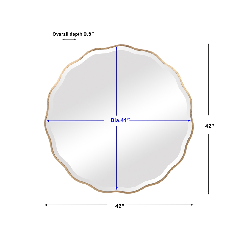 Uttermost Aneta Round MDF Wood and Glass Mirror in Aged Gold