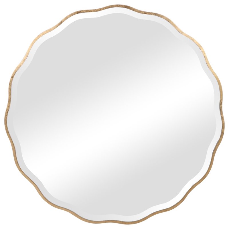 Uttermost Aneta Round MDF Wood and Glass Mirror in Aged Gold