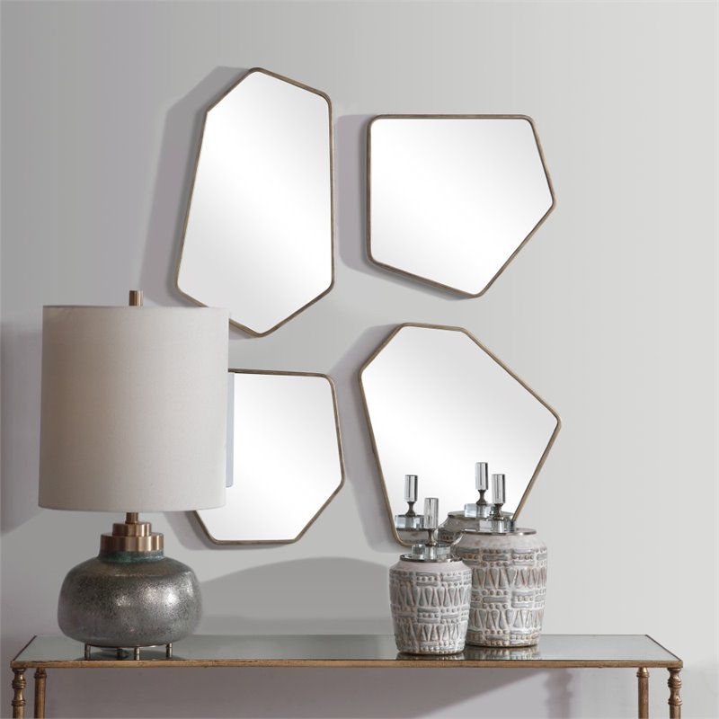 Uttermost Linneah Contemporary Metal MDF Glass Mirror in Aged Gold (Set of 4)