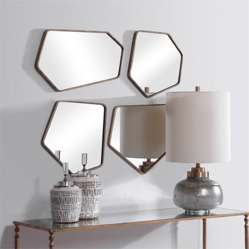 Uttermost Linneah Contemporary Metal MDF Glass Mirror in Aged Gold (Set of 4)