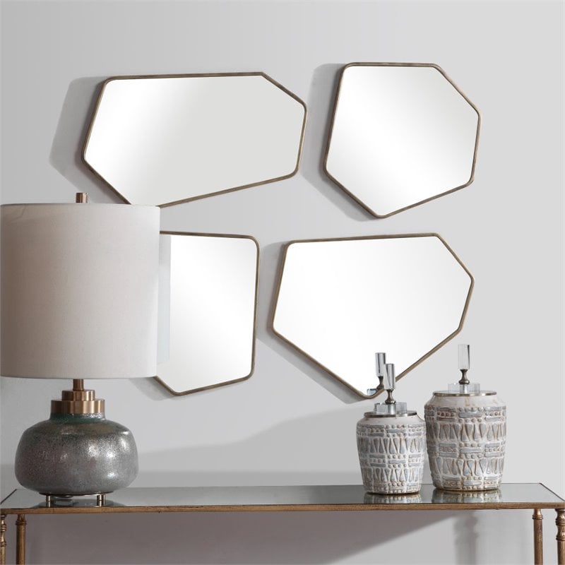 Uttermost Linneah Contemporary Metal MDF Glass Mirror in Aged Gold (Set of 4)