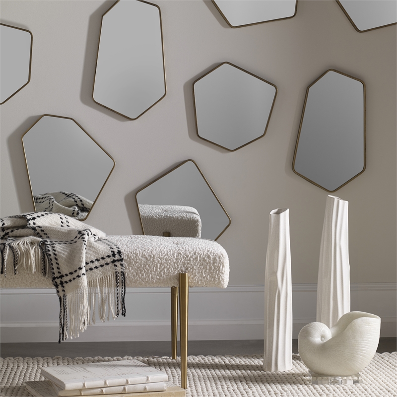 Uttermost Linneah Contemporary Metal MDF Glass Mirror in Aged Gold (Set of 4)