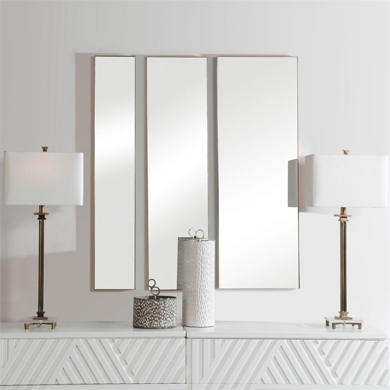 Uttermost Rowling Modern Metal MDF and Glass Mirror in Gold Leaf (Set of 3)