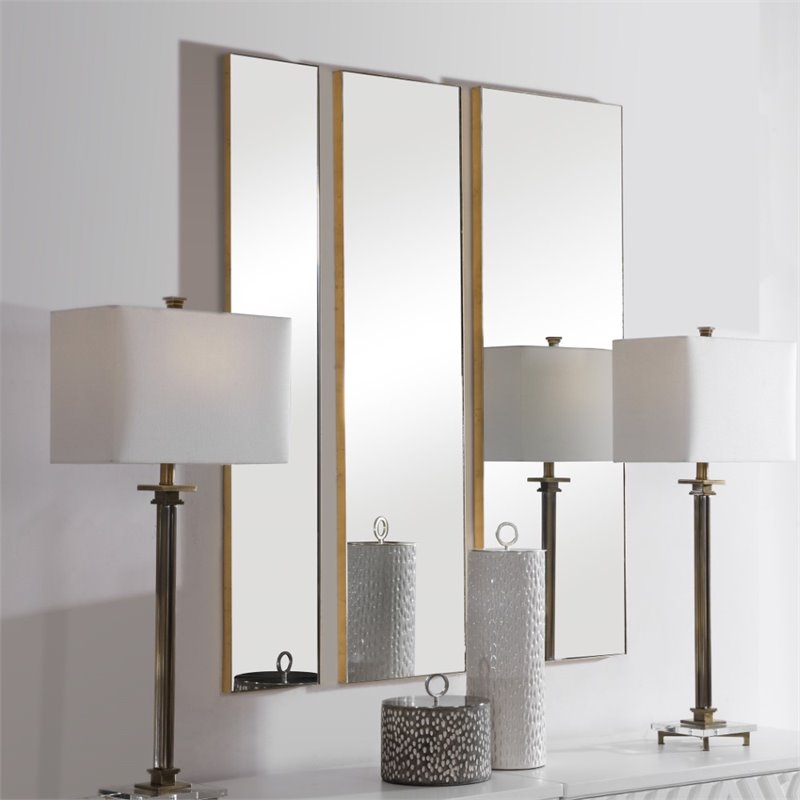 Uttermost Rowling Modern Metal MDF and Glass Mirror in Gold Leaf (Set of 3)