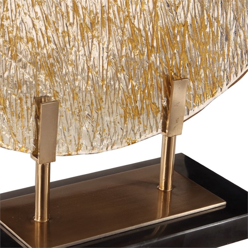 Uttermost Layan Coastal Marble and Steel Art Glass Charger in Gold/Black