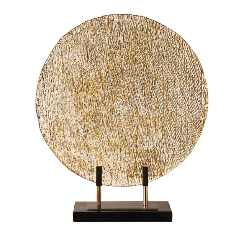 Uttermost Layan Coastal Marble and Steel Art Glass Charger in Gold/Black
